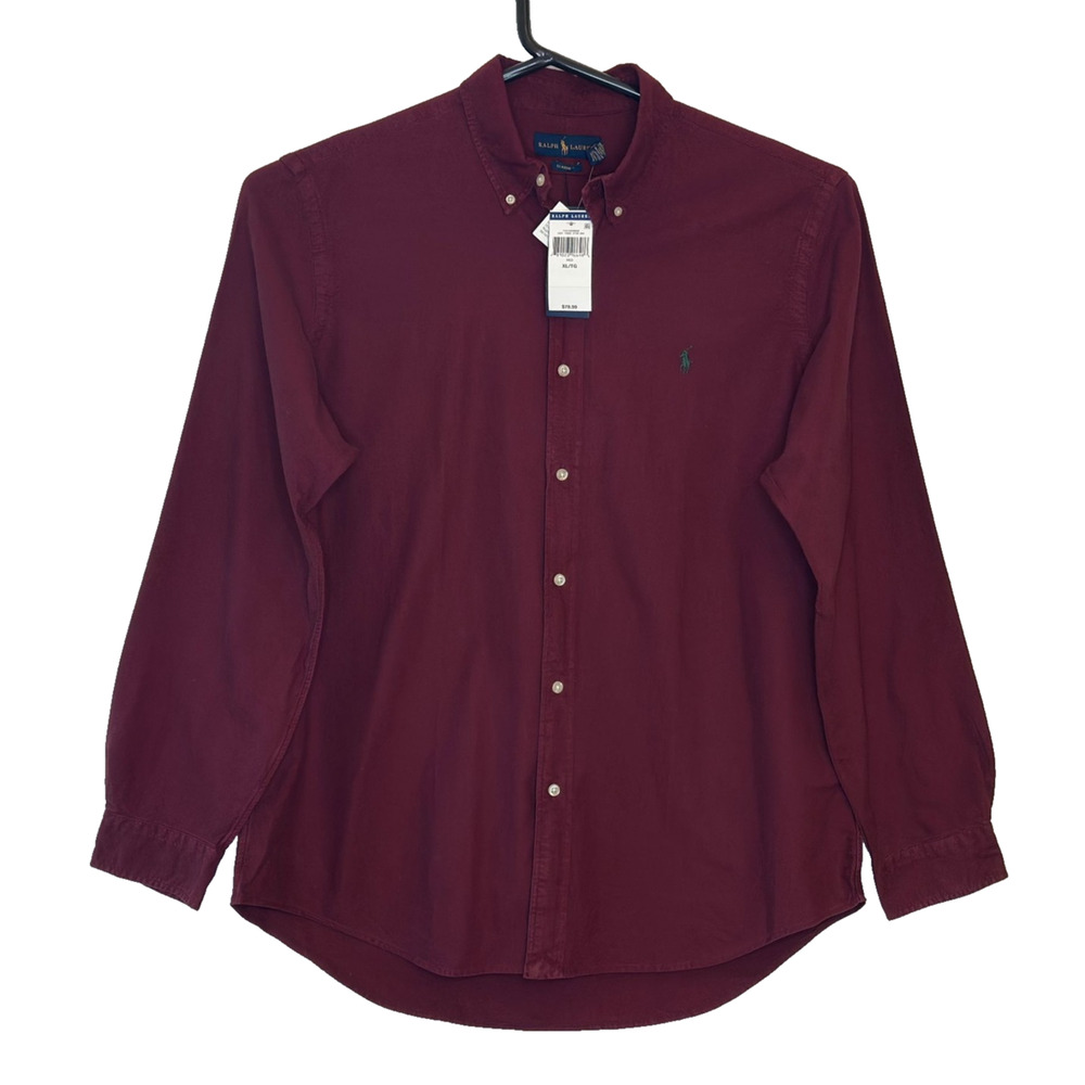Ralph Lauren Oxford Shirt Mens XL LS Button Down Garment Dyed Maroon Green Pony